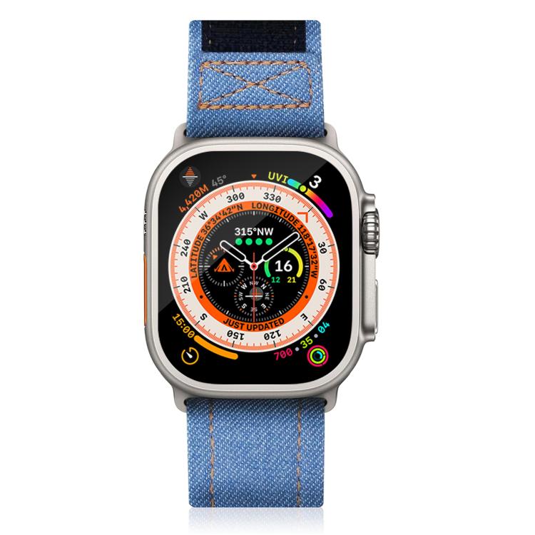 For Apple Watch 42mm / 41mm / 40mm / 38mm Kalebol Cool Denim Nylon Hook and Loop Fastener Watch Band(Dark Blue)