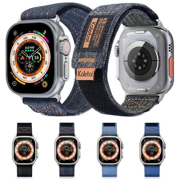For Apple Watch 42mm / 41mm / 40mm / 38mm Kalebol Cool Denim Nylon Hook and Loop Fastener Watch Band(Gray)
