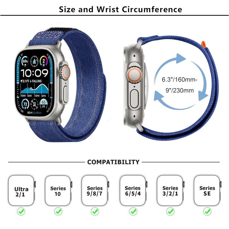 For Apple Watch 42mm / 41mm / 40mm / 38mm Kalebol Cool Denim Nylon Hook and Loop Fastener Watch Band(Gray)