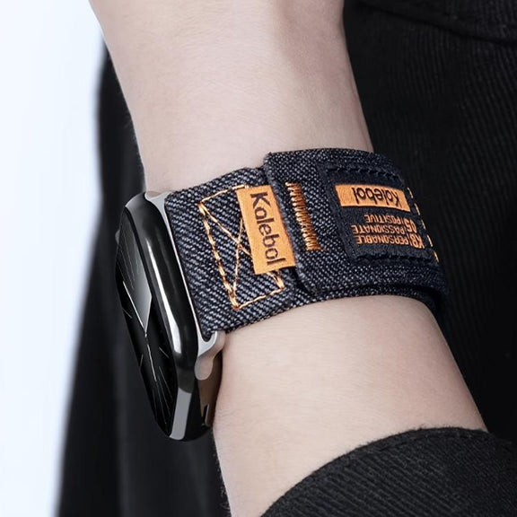 For Apple Watch 42mm / 41mm / 40mm / 38mm Kalebol Cool Denim Nylon Hook and Loop Fastener Watch Band(Blue)