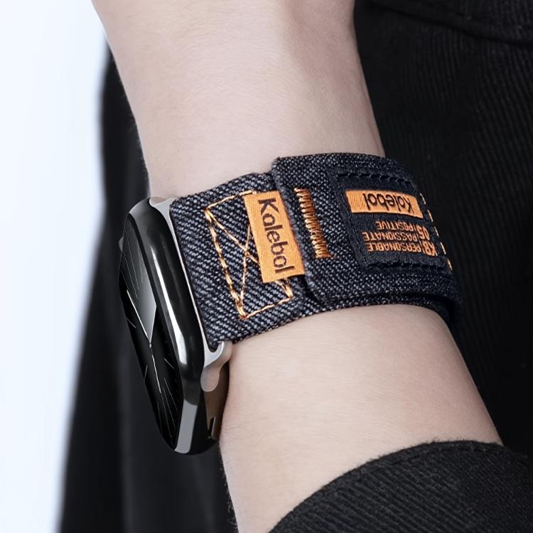 For Apple Watch 42mm / 41mm / 40mm / 38mm Kalebol Cool Denim Nylon Hook and Loop Fastener Watch Band(Blue)