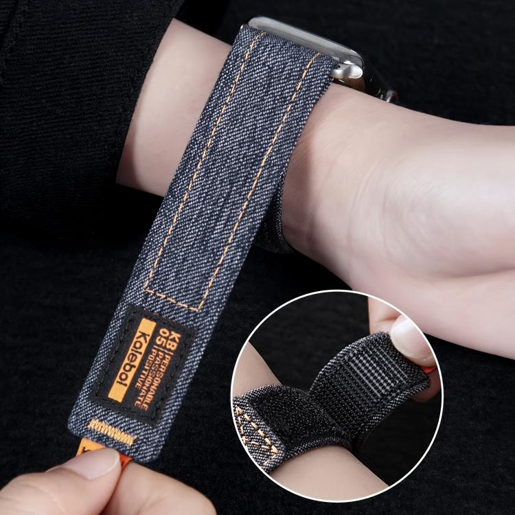 For Apple Watch 42mm / 41mm / 40mm / 38mm Kalebol Cool Denim Nylon Hook and Loop Fastener Watch Band(Dark Blue)