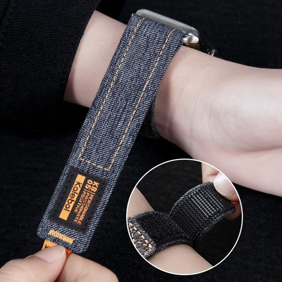 For Apple Watch 42mm / 41mm / 40mm / 38mm Kalebol Cool Denim Nylon Hook and Loop Fastener Watch Band(Gray)