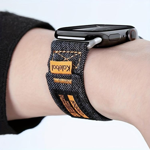 For Apple Watch 42mm / 41mm / 40mm / 38mm Kalebol Cool Denim Nylon Hook and Loop Fastener Watch Band(Gray)