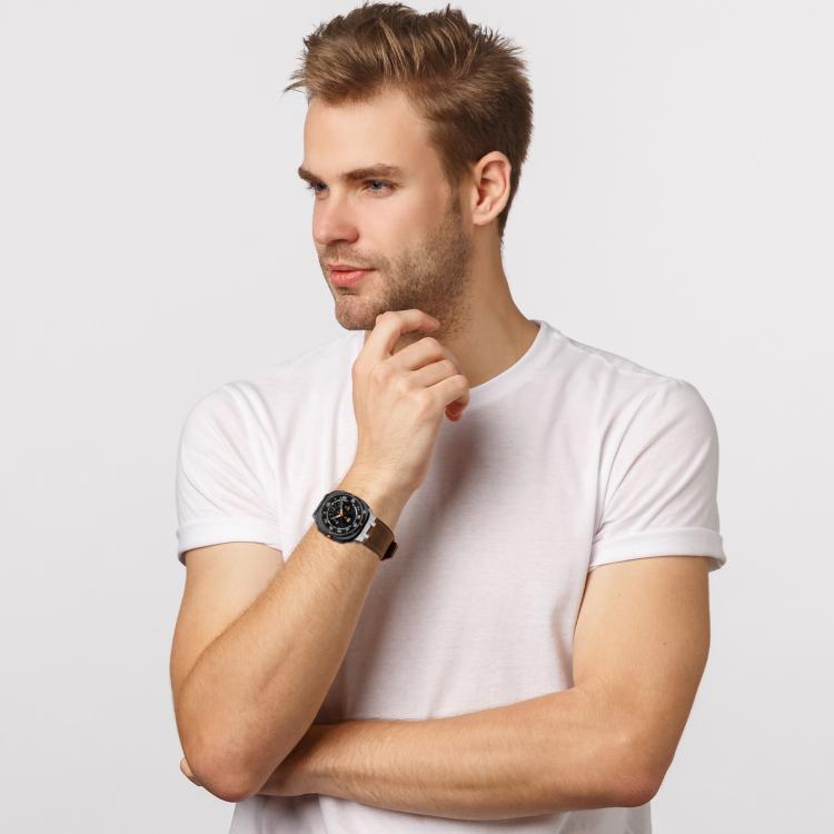 For Samsung Galaxy Watch Ultra 47mm Crazy Horse Leather Watch Band(Black+Titanium)