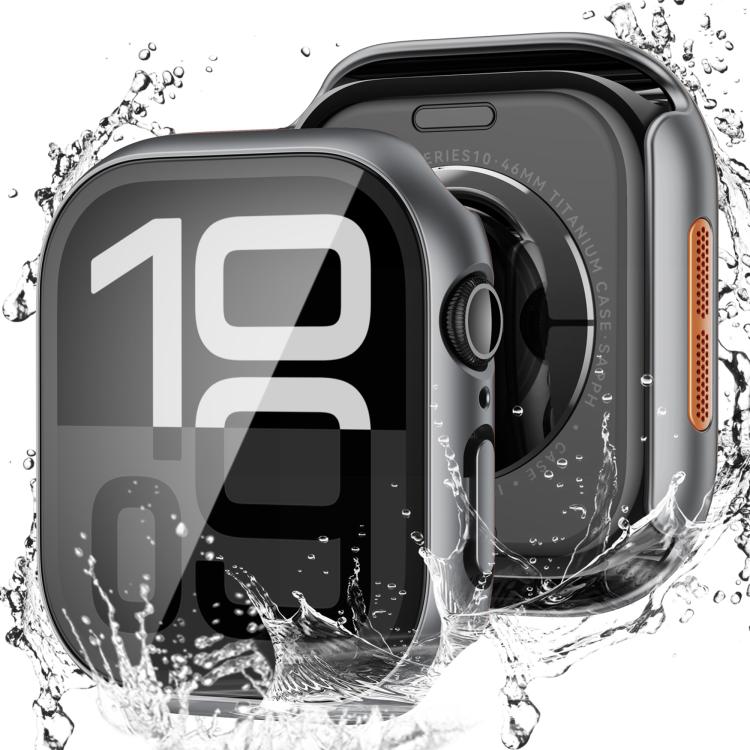 For Apple Watch Series 45mm Tempered Film Integrated PC Watch Protective Case(Original Machine Black)