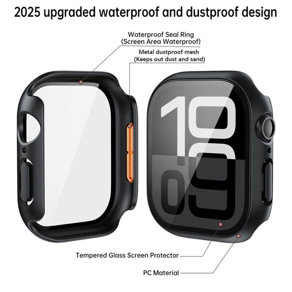 For Apple Watch SE / Series 44mm Tempered Film Integrated PC Watch Protective Case(Original Machine Black)
