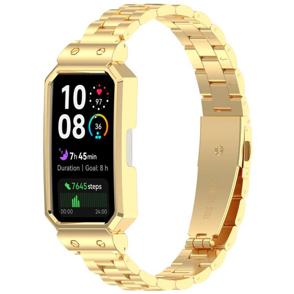For Huawei Band 10 / 10 NFC / 9 / 9 NFC Watch Frame Integrated Three Beads Stainless Steel Watch Band(Gold)