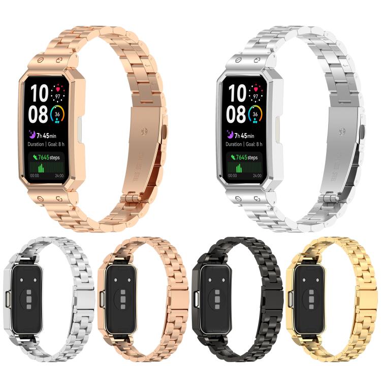 For Huawei Band 10 / 10 NFC / 9 / 9 NFC Watch Frame Integrated Three Beads Stainless Steel Watch Band(Gold)