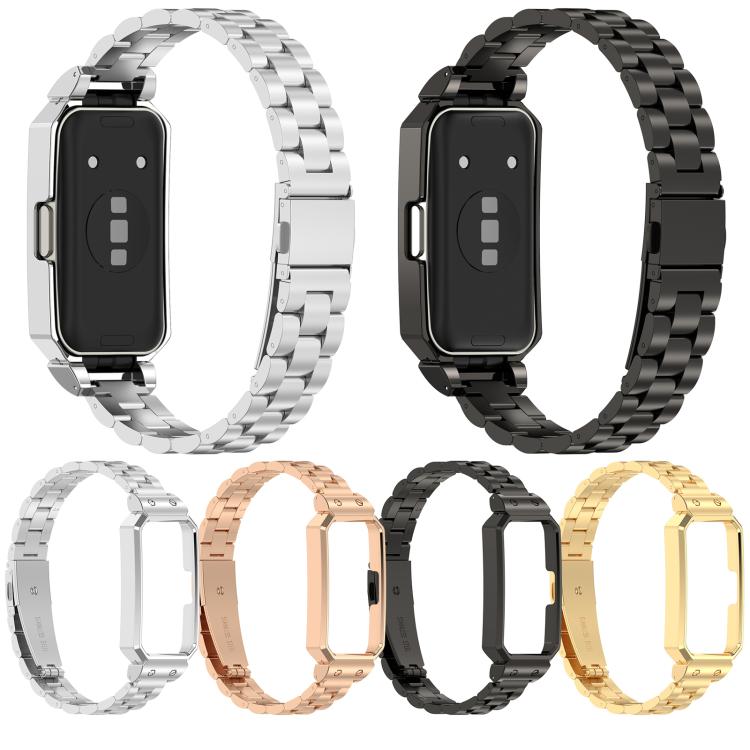 For Huawei Band 10 / 10 NFC / 9 / 9 NFC Watch Frame Integrated Three Beads Stainless Steel Watch Band(Gold)