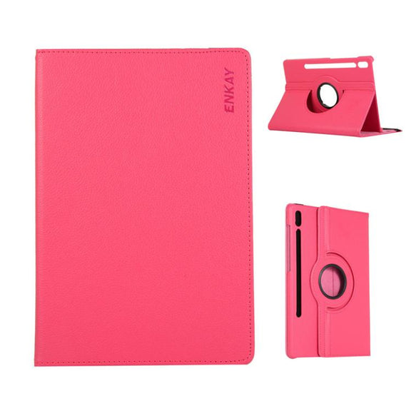 For Samsung Galaxy Tab S10 FE / S9 FE / S9 ENKAY 360 Degree Rotation Litchi Leather Smart Tablet Case(Rose Red)