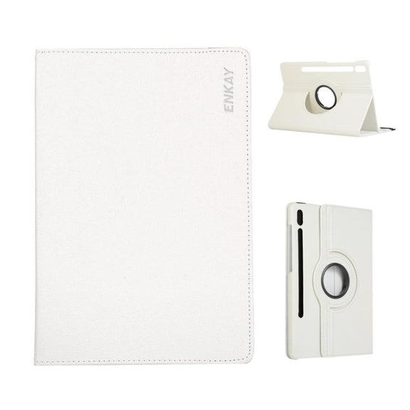 For Samsung Galaxy Tab S10 FE / S9 FE / S9 ENKAY 360 Degree Rotation Litchi Leather Smart Tablet Case(White)