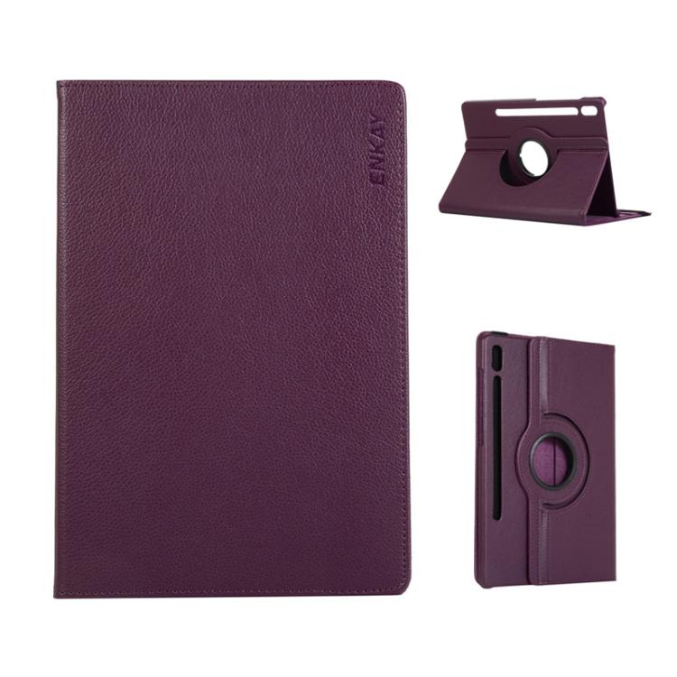 For Samsung Galaxy Tab S10 FE / S9 FE / S9 ENKAY 360 Degree Rotation Litchi Leather Smart Tablet Case(Dark Purple)