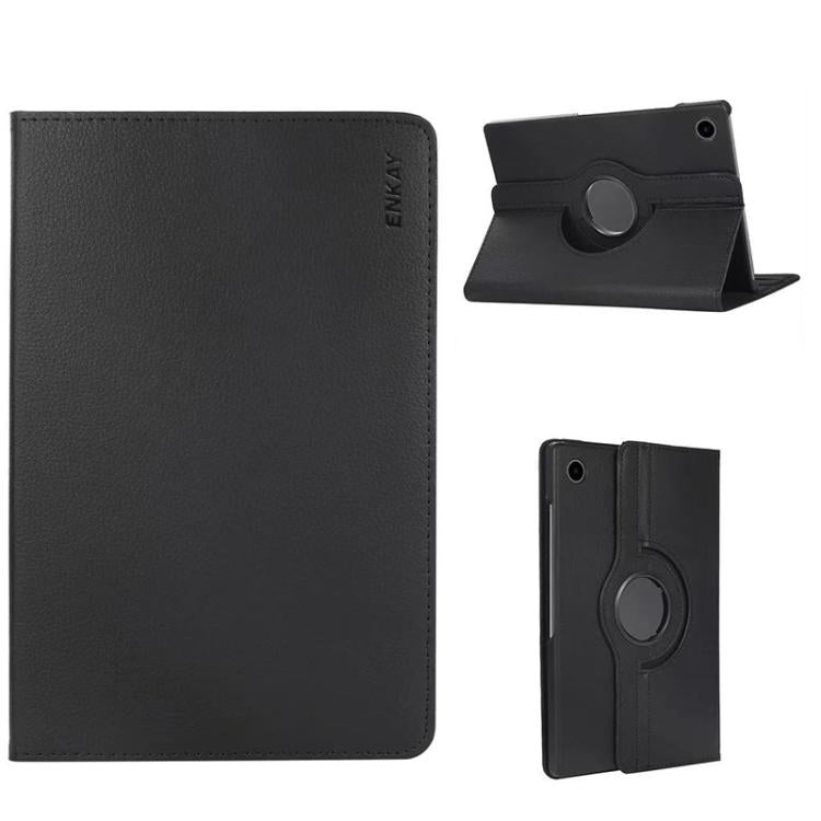 For Samsung Galaxy Tab A9 8.7 ENKAY 360 Degree Rotation Litchi Leather Smart Tablet Case(Black)