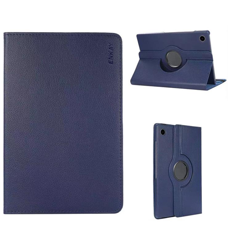 For Samsung Galaxy Tab A9 8.7 ENKAY 360 Degree Rotation Litchi Leather Smart Tablet Case(Dark Blue)