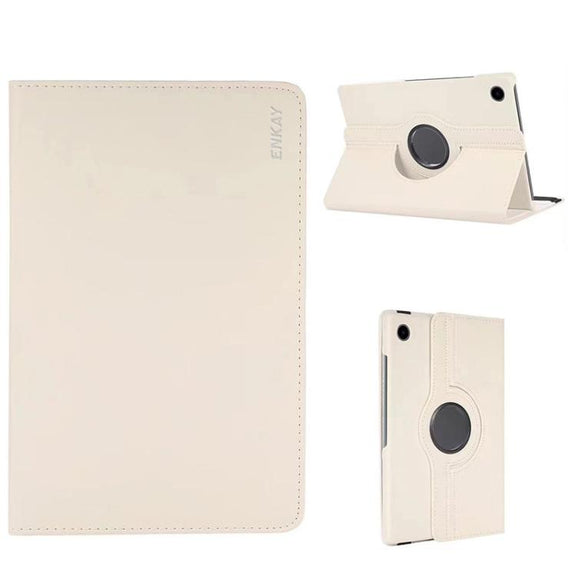 For Samsung Galaxy Tab A9 8.7 ENKAY 360 Degree Rotation Litchi Leather Smart Tablet Case(White)
