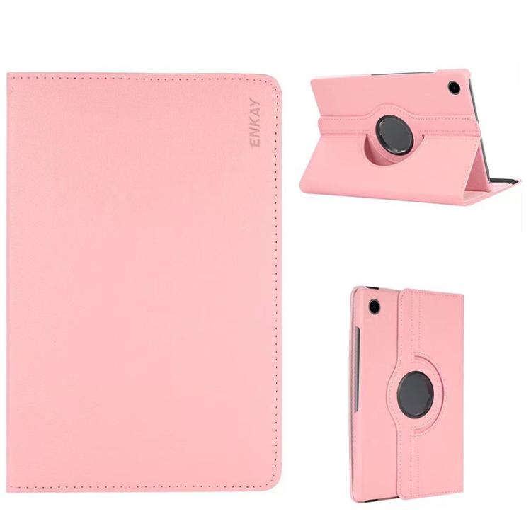 For Samsung Galaxy Tab A9 8.7 ENKAY 360 Degree Rotation Litchi Leather Smart Tablet Case(Pink)