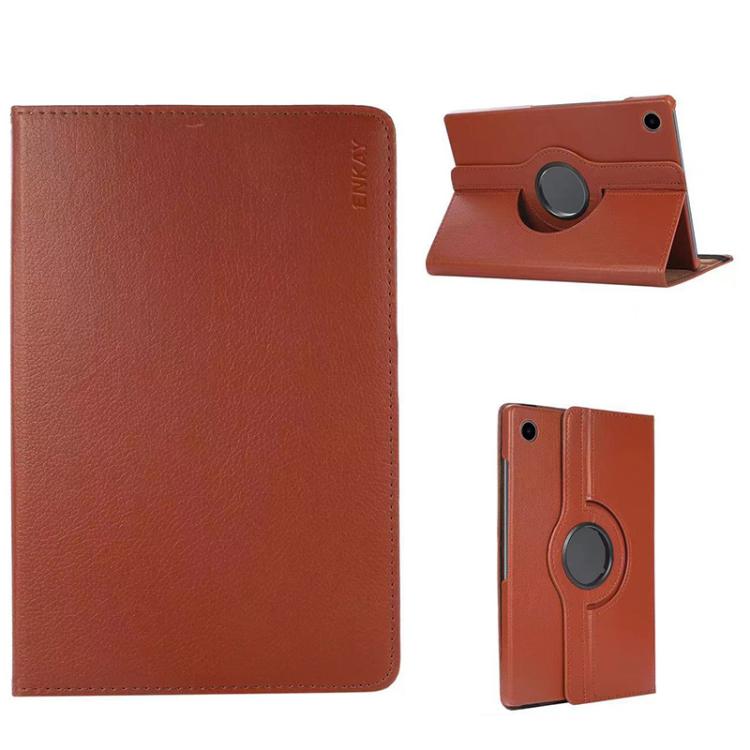 For Samsung Galaxy Tab A9 8.7 ENKAY 360 Degree Rotation Litchi Leather Smart Tablet Case(Brown)