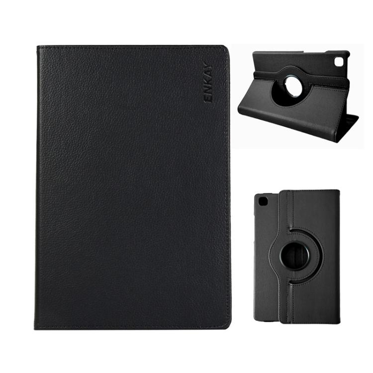 For Samsung Galaxy Tab A7 Lite 8.7 ENKAY 360 Degree Rotation Litchi Leather Smart Tablet Case(Black)