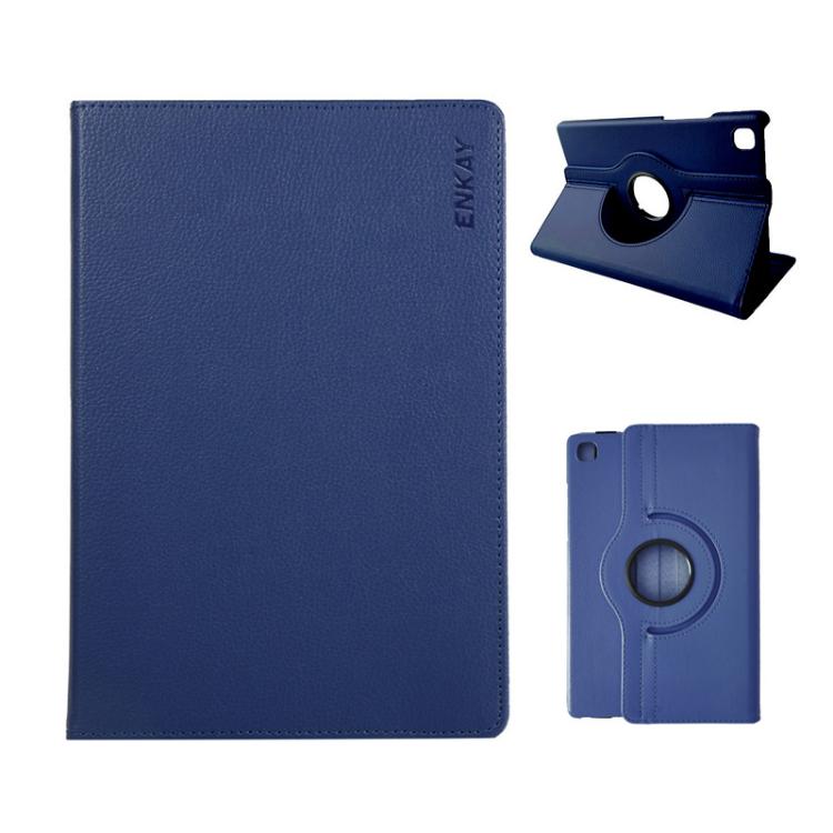 For Samsung Galaxy Tab A7 Lite 8.7 ENKAY 360 Degree Rotation Litchi Leather Smart Tablet Case(Dark Blue)