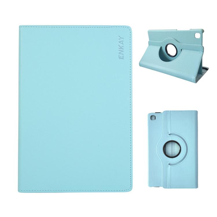 For Samsung Galaxy Tab A7 Lite 8.7 ENKAY 360 Degree Rotation Litchi Leather Smart Tablet Case(Light Blue)