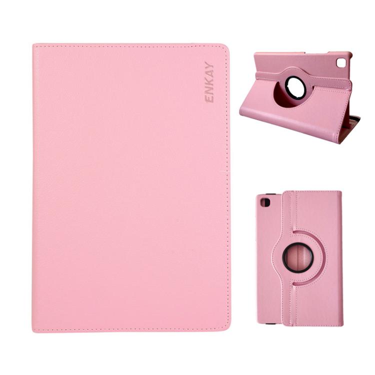 For Samsung Galaxy Tab A7 Lite 8.7 ENKAY 360 Degree Rotation Litchi Leather Smart Tablet Case(Pink)
