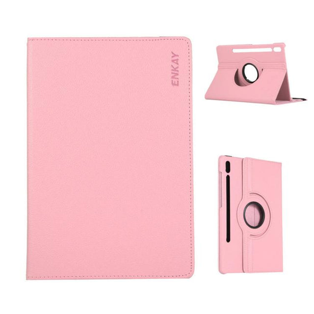 For Samsung Galaxy Tab S10 Ultra / S9 Ultra ENKAY 360 Degree Rotation Litchi Leather Smart Tablet Case(Pink)