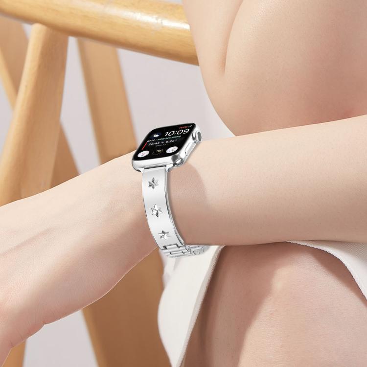 For Apple Watch 46mm / 49mm / 45mm / 44mm Snowflake Petals Bracelet Metal Watch Band(Silver)