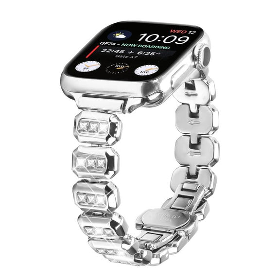 For Apple Watch 46mm / 49mm / 45mm / 44mm Small Square Diamonds Butterfly Buckle Watch Band(Silver)