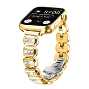 For Apple Watch 42mm / 41mm / 40mm / 38mm Small Square Diamonds Butterfly Buckle Watch Band(Gold)