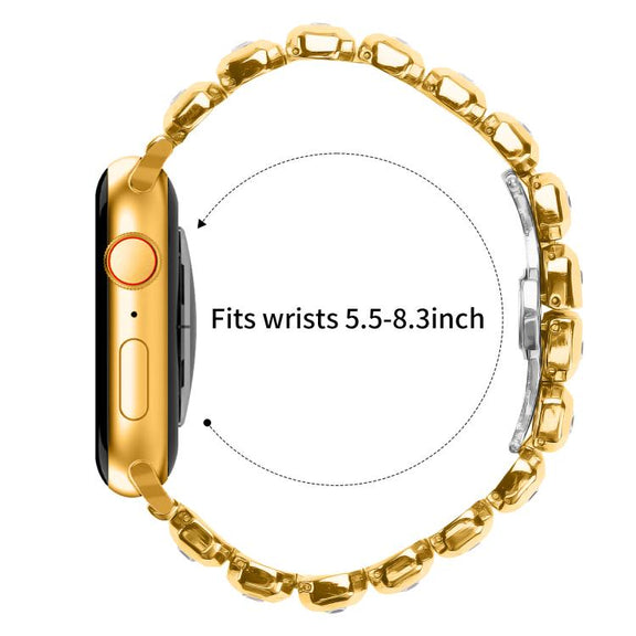 For Apple Watch 42mm / 41mm / 40mm / 38mm Small Square Diamonds Butterfly Buckle Watch Band(Gold)