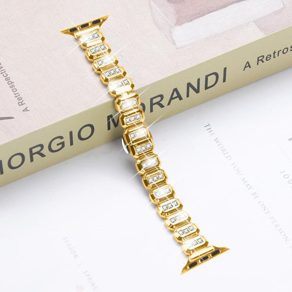 For Apple Watch 42mm / 41mm / 40mm / 38mm Small Square Diamonds Butterfly Buckle Watch Band(Gold)