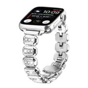 For Apple Watch 42mm / 41mm / 40mm / 38mm Small Square Diamonds Butterfly Buckle Watch Band(Silver)