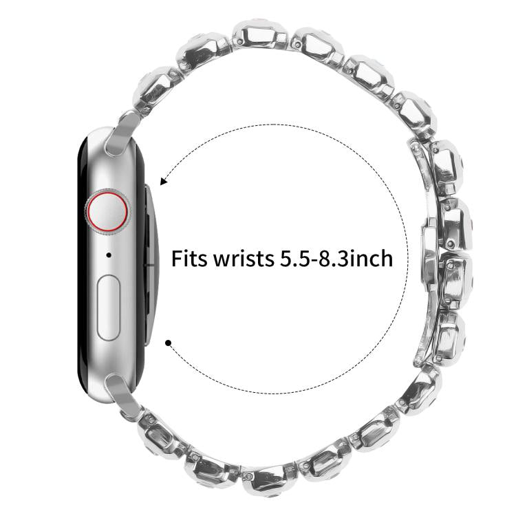For Apple Watch 42mm / 41mm / 40mm / 38mm Small Square Diamonds Butterfly Buckle Watch Band(Silver)