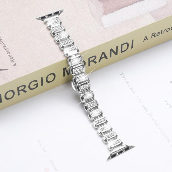 For Apple Watch 42mm / 41mm / 40mm / 38mm Small Square Diamonds Butterfly Buckle Watch Band(Silver)