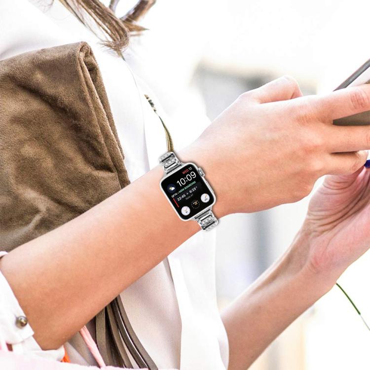 For Apple Watch 42mm / 41mm / 40mm / 38mm Small Square Diamonds Butterfly Buckle Watch Band(Silver)