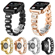 For Apple Watch 46mm / 49mm / 45mm / 44mm Small Square Diamonds Butterfly Buckle Watch Band(Gold)