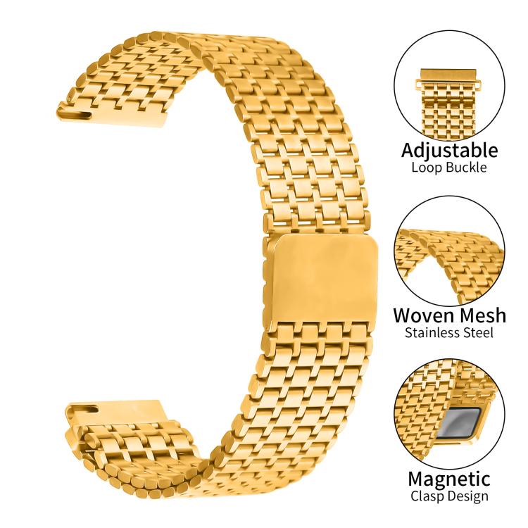 22mm Nine-beads Magnetic Buckle Stainless Steel Watch Band(Gold)