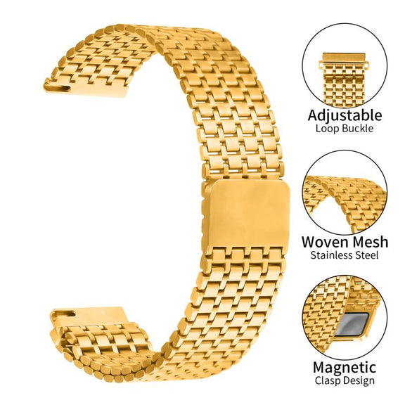 22mm Nine-beads Magnetic Buckle Stainless Steel Watch Band(Gold)