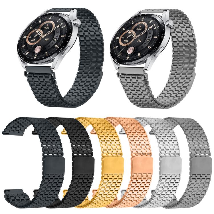 22mm Nine-beads Magnetic Buckle Stainless Steel Watch Band(Gold)