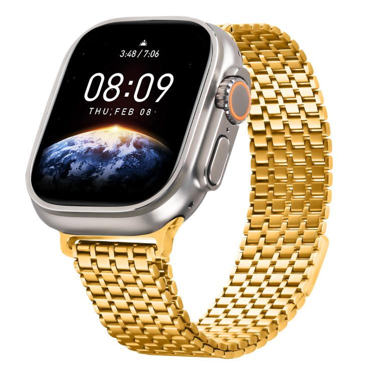 For Apple Watch 42mm / 41mm / 40mm / 38mm Nine-Bead Magnetic Loop Steel Watch Band(Gold)