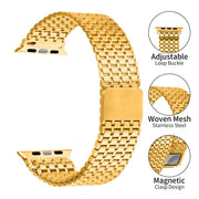 For Apple Watch 42mm / 41mm / 40mm / 38mm Nine-Bead Magnetic Loop Steel Watch Band(Gold)
