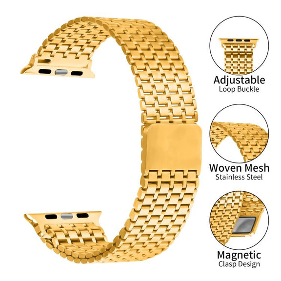 For Apple Watch 42mm / 41mm / 40mm / 38mm Nine-Bead Magnetic Loop Steel Watch Band(Gold)