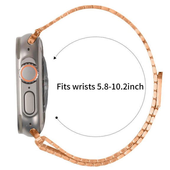 For Apple Watch 42mm / 41mm / 40mm / 38mm Nine-Bead Magnetic Loop Steel Watch Band(Rose Gold)