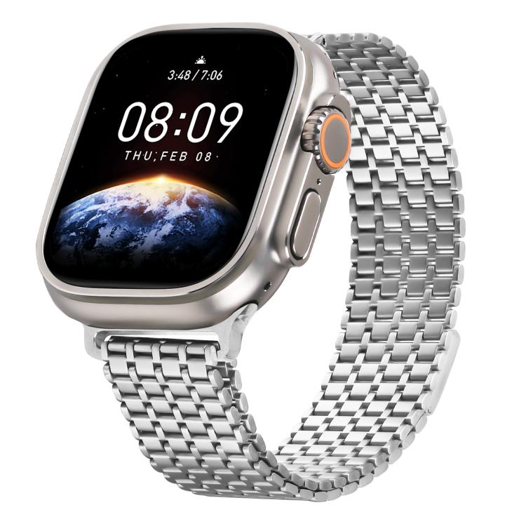 For Apple Watch 42mm / 41mm / 40mm / 38mm Nine-Bead Magnetic Loop Steel Watch Band(Silver)