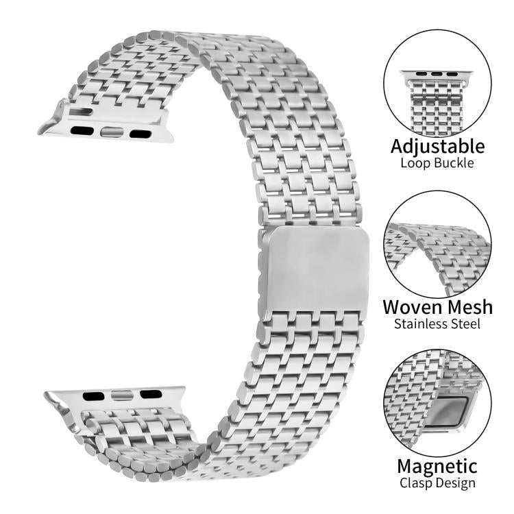 For Apple Watch 42mm / 41mm / 40mm / 38mm Nine-Bead Magnetic Loop Steel Watch Band(Silver)