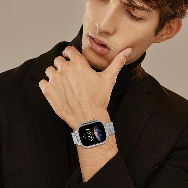 For Apple Watch 42mm / 41mm / 40mm / 38mm Nine-Bead Magnetic Loop Steel Watch Band(Silver)