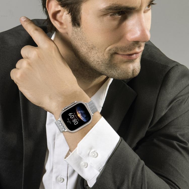 For Apple Watch 42mm / 41mm / 40mm / 38mm Nine-Bead Magnetic Loop Steel Watch Band(Silver)