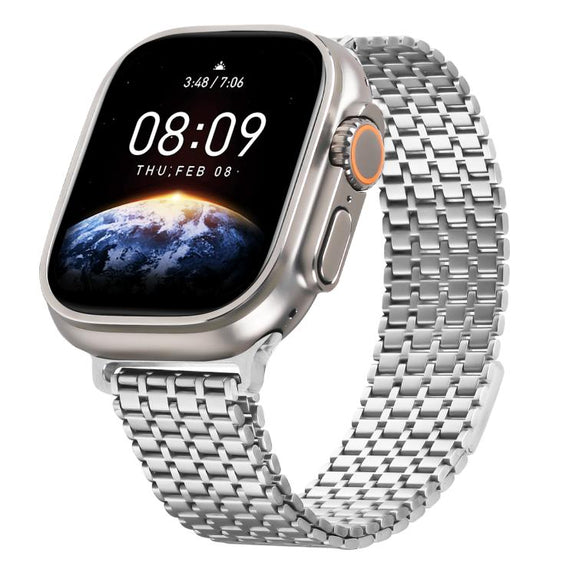 For Apple Watch 42mm / 41mm / 40mm / 38mm Nine-Bead Magnetic Loop Steel Watch Band(Silver)
