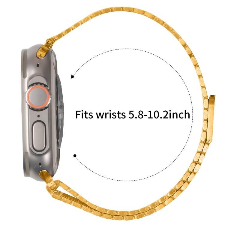 For Apple Watch 46mm / 49mm / 45mm / 44mm Nine-Bead Magnetic Loop Steel Watch Band(Gold)